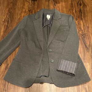 Womens Grey professional fold sleeve stripe lined Blazer